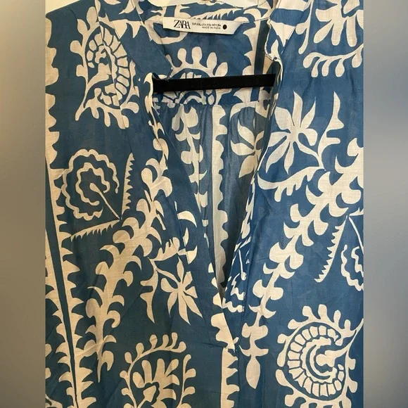 Zara Blue and White Floral Long Sleeve Dress - Picture 3 of 5